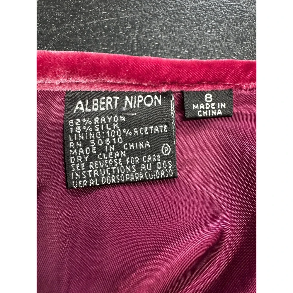 Vintage Albert Nipon Dark Raspberry Velvet 2-Piece Tank & Pencil Skirt Set Sz 8